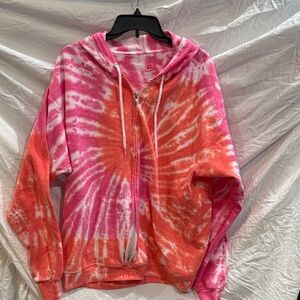 Hanes EcoSmart Pink and Orange Tie-Dye Hoodie